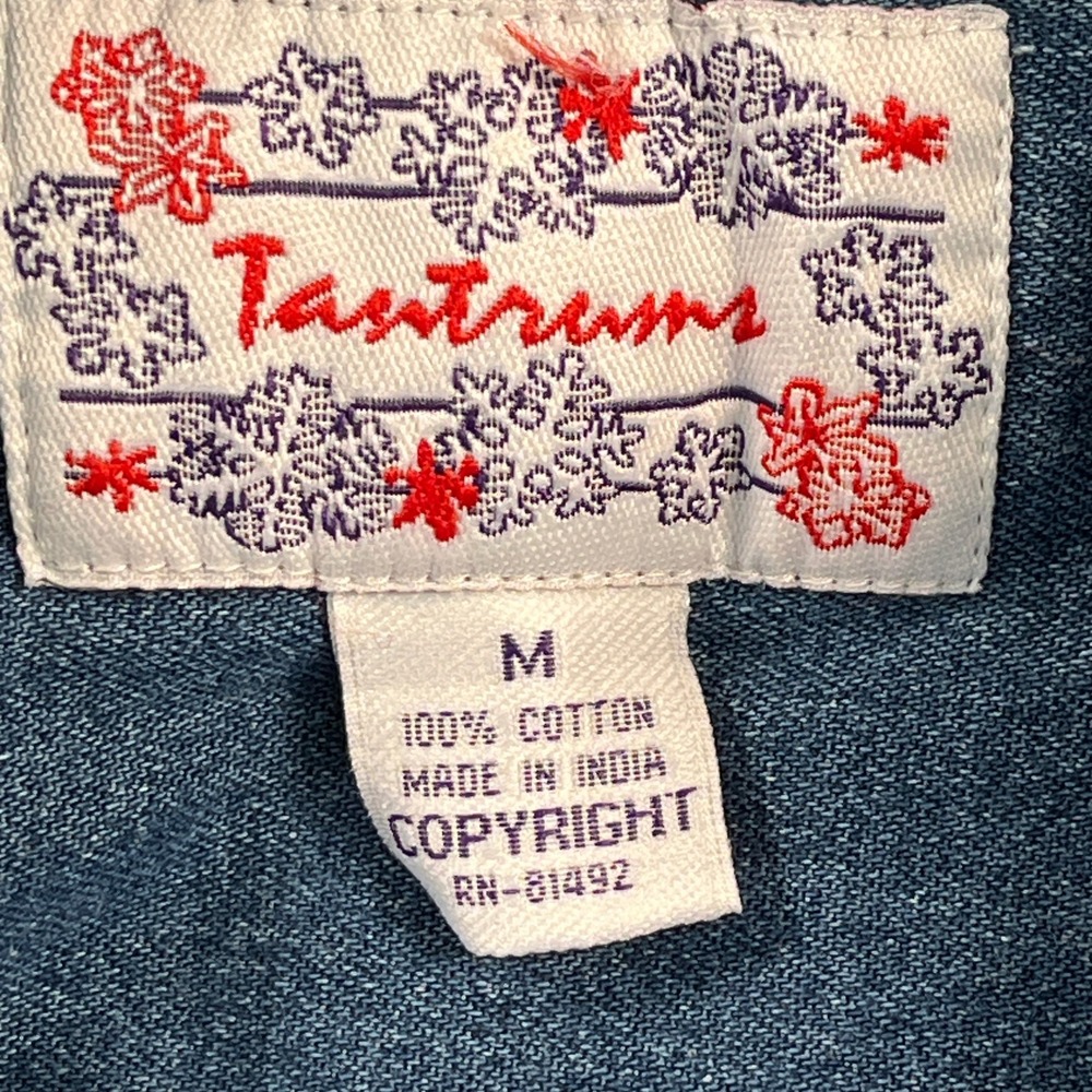 VTG Tantrums Shirt Womens Medium Blue Denim Cotton Christmas Embroidered - Picture 4 of 6